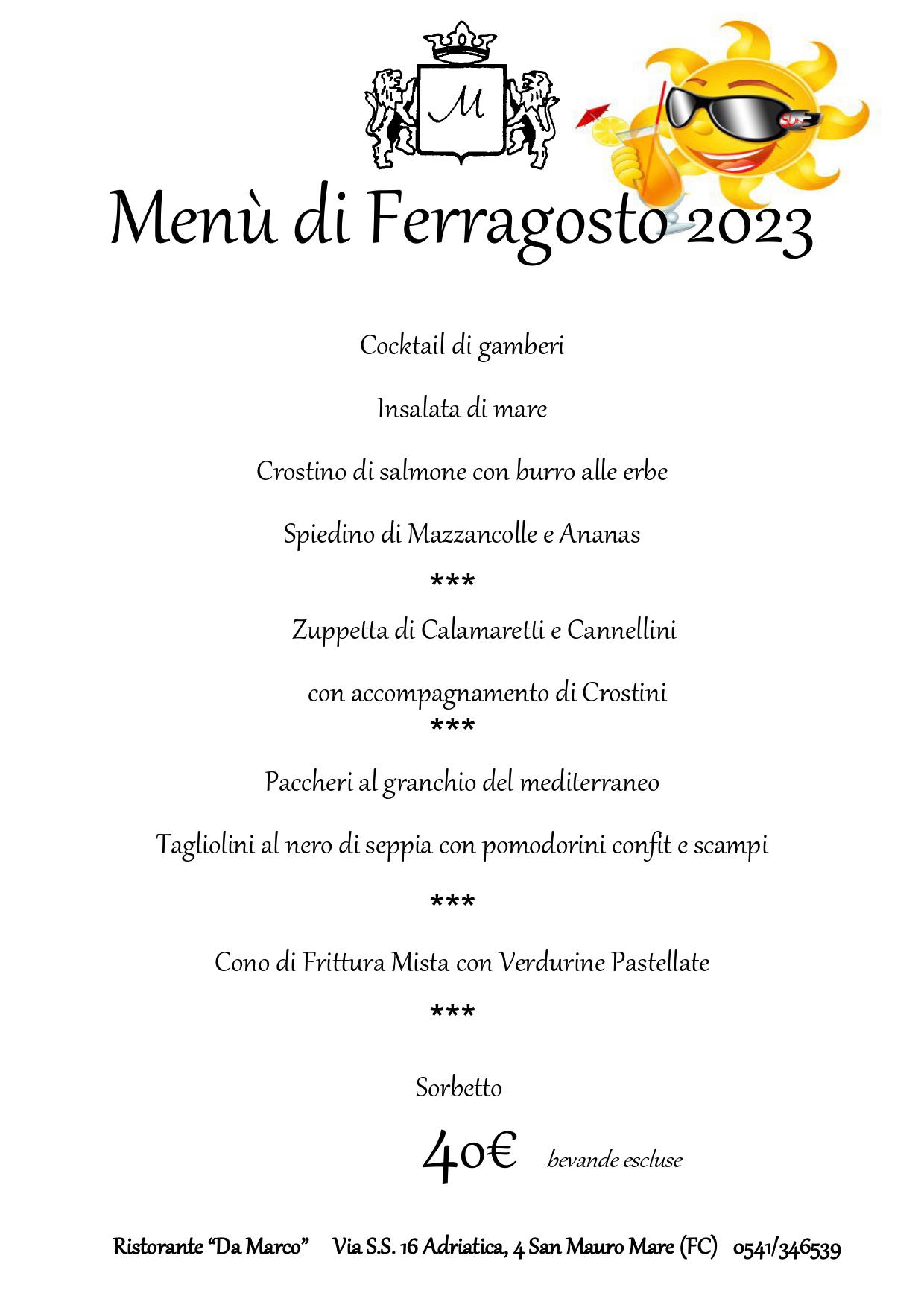 menu FERRAGOSTO 2023